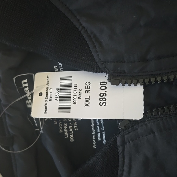 LL Bean 3 Season Bomber Jacket Black.  Size XXL Reg. Brand New with Tags!! - Picture 4 of 5